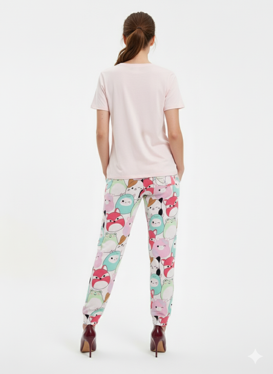 Cartoon Print T-Shirt & Pyjama Pant Set | Lycra Night Suit