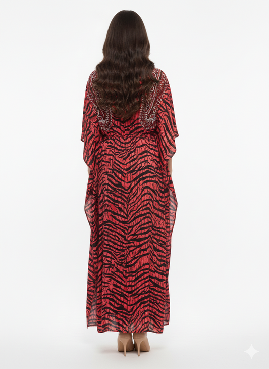 Crimson Tiger-Eye Embroidered Kaftan | Beach Cover