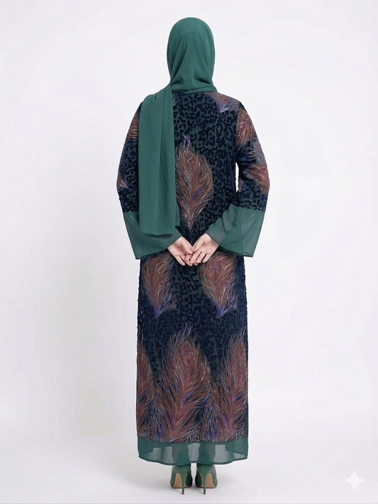Emerald Serenity Dark Green Sheer Chiffon Abaya