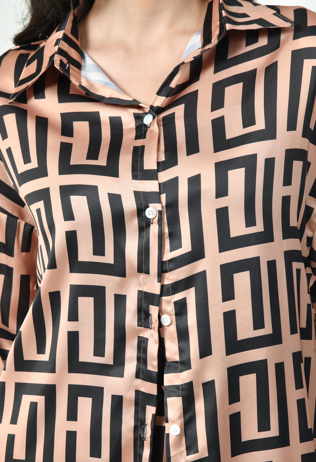 Geometric Print Modest Co-Ord Set Japanese Satin Luxury Modest Western Wea