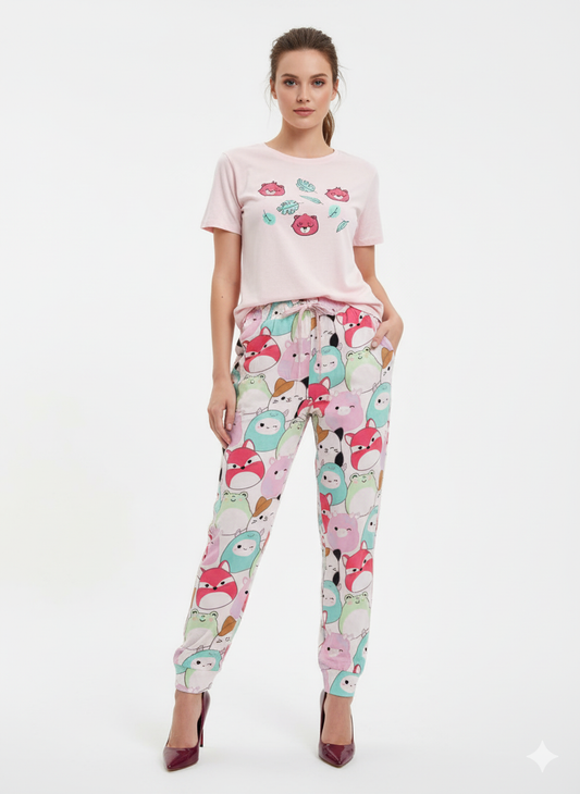 Cartoon Print T-Shirt & Pyjama Pant Set | Lycra Night Suit