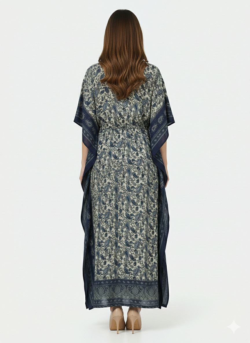 Indigo Paisley Serenity Artisanal Modest Kaftan | Beach Wrap