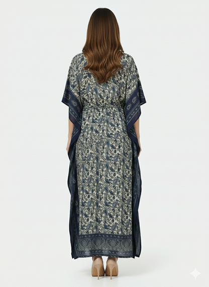 Indigo Paisley Serenity Artisanal Modest Kaftan | Beach Wrap