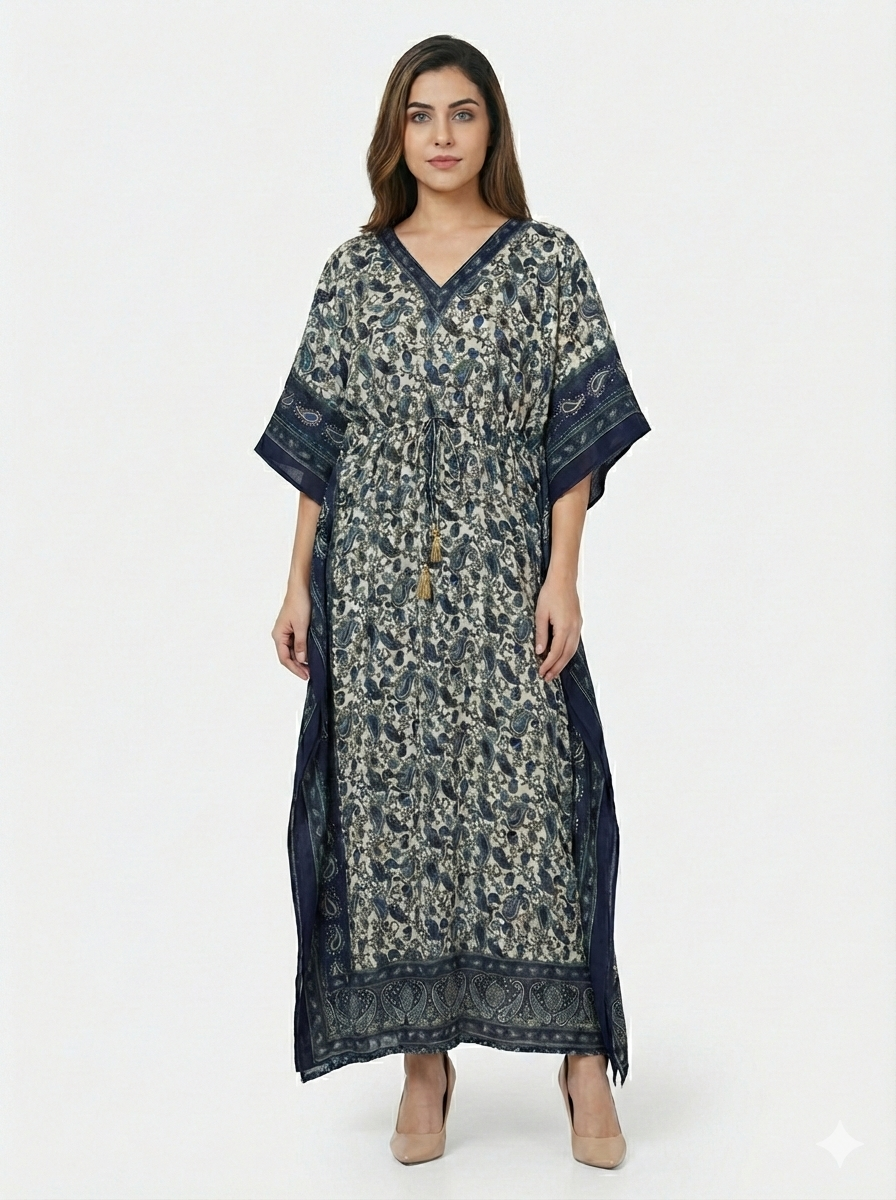 Indigo Paisley Serenity Artisanal Modest Kaftan | Beach Wrap