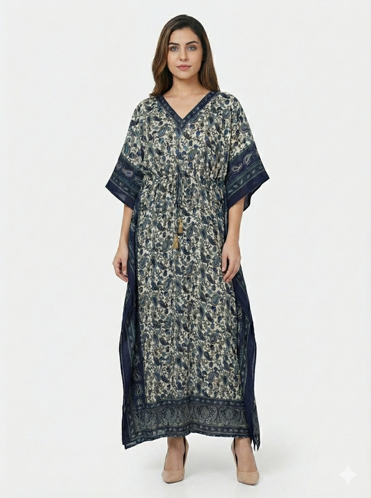 Indigo Paisley Serenity Artisanal Modest Kaftan | Beach Wrap