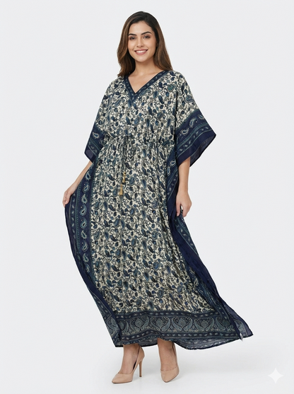 Indigo Paisley Serenity Artisanal Modest Kaftan | Beach Wrap