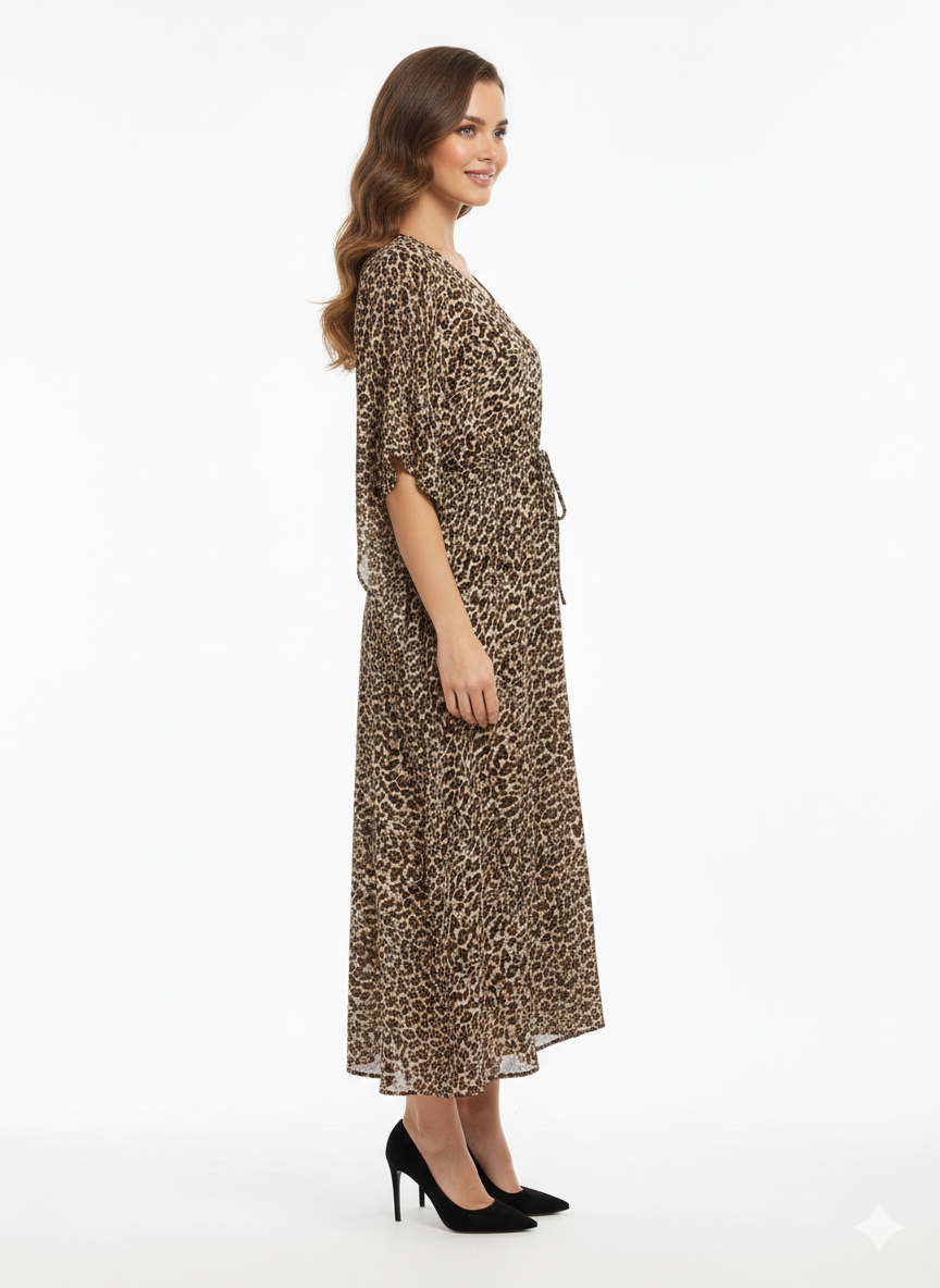 Serengeti Dusk Leopard Print Drawstring Kaftan | Beach Wrap