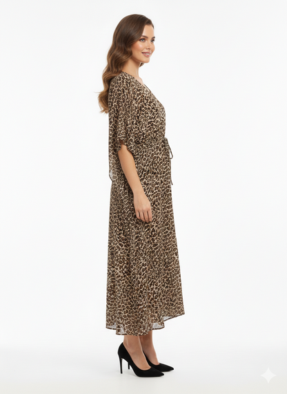 Serengeti Dusk Leopard Print Drawstring Kaftan | Beach Wrap