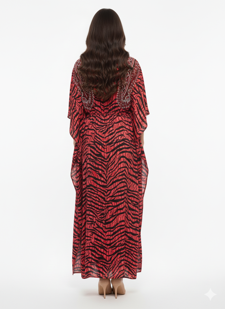 Crimson Tiger-Eye Embroidered Kaftan | Beach Cover