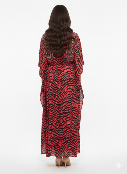 Crimson Tiger-Eye Embroidered Kaftan | Beach Cover