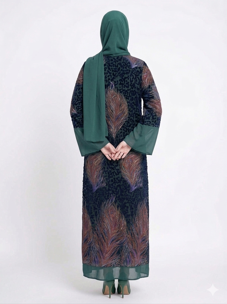 Emerald Serenity Dark Green Sheer Chiffon Abaya
