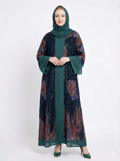 Emerald Serenity Dark Green Sheer Chiffon Abaya