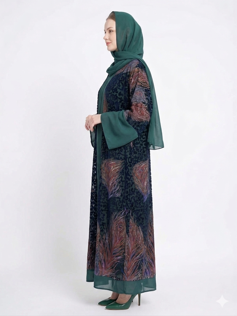 Emerald Serenity Dark Green Sheer Chiffon Abaya