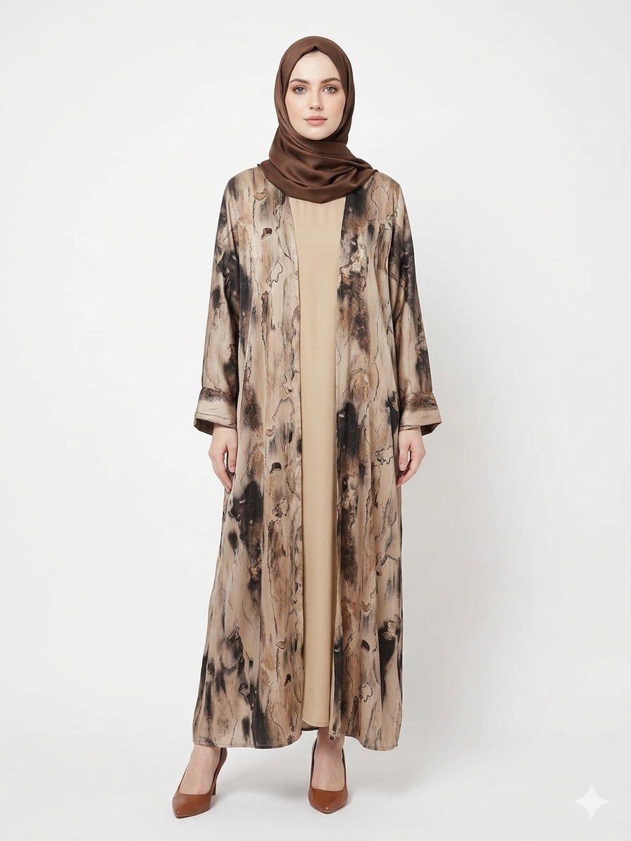 Sandstone Marble Satin Classy Kimono Abaya