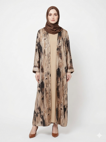 Sandstone Marble Satin Classy Kimono Abaya