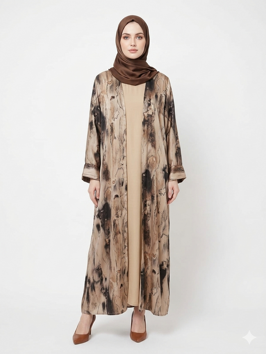 Sandstone Marble Satin Classy Kimono Abaya