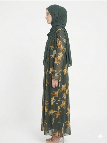 Sage Bloom Sheer Floral Kimono Abaya