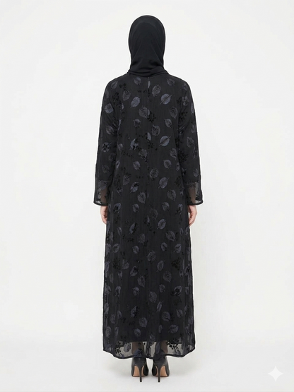 Midnight Foliage Leaf Embroidered Abaya