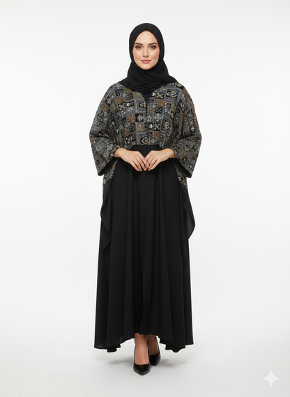 Iconic Velvet-Top Farasha Embroidered Nida Abaya