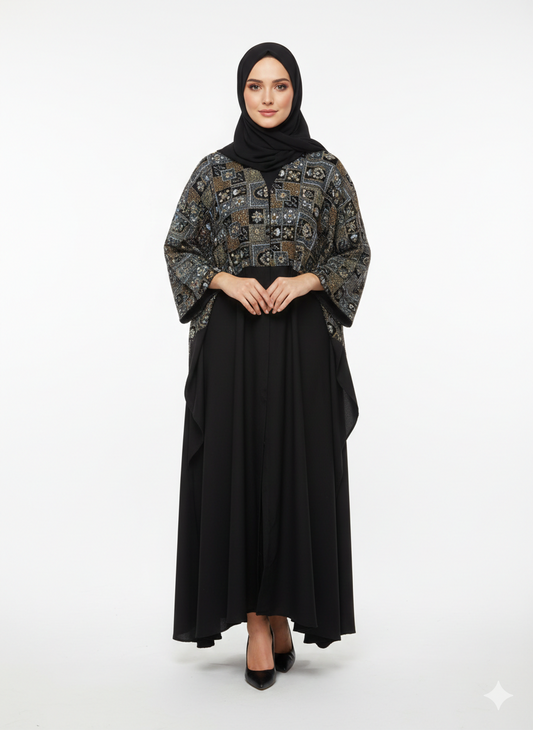 Iconic Velvet-Top Farasha Embroidered Nida Abaya