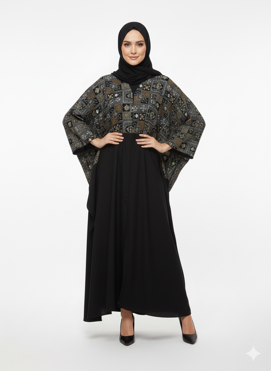 Iconic Velvet-Top Farasha Embroidered Nida Abaya
