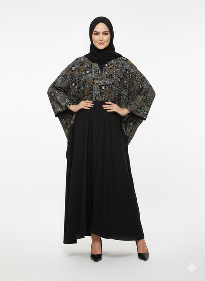 Iconic Velvet-Top Farasha Embroidered Nida Abaya