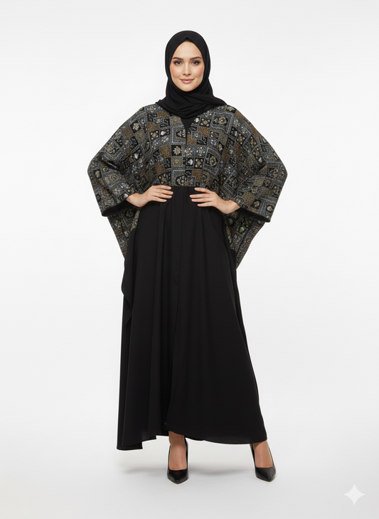 Iconic Velvet-Top Farasha Embroidered Nida Abaya