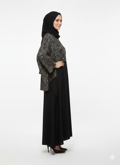 Iconic Velvet-Top Farasha Embroidered Nida Abaya