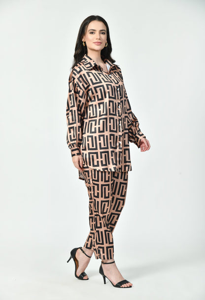 Geometric Print Modest Co-Ord Set Japanese Satin Luxury Modest Western Wea