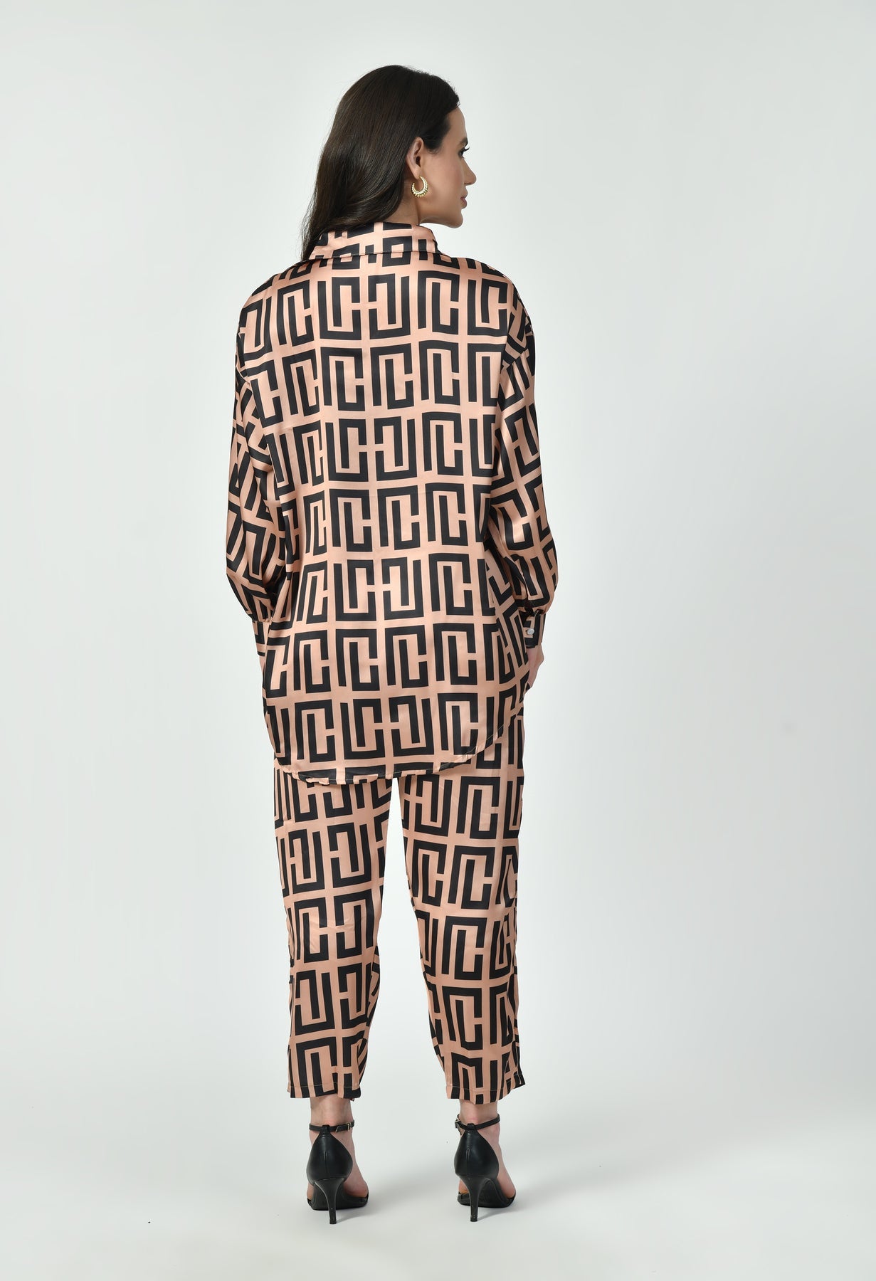 Geometric Print Modest Co-Ord Set Japanese Satin Luxury Modest Western Wea