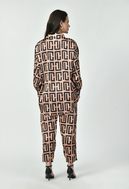 Geometric Print Modest Co-Ord Set Japanese Satin Luxury Modest Western Wea