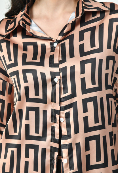 Geometric Print Modest Co-Ord Set Japanese Satin Luxury Modest Western Wea